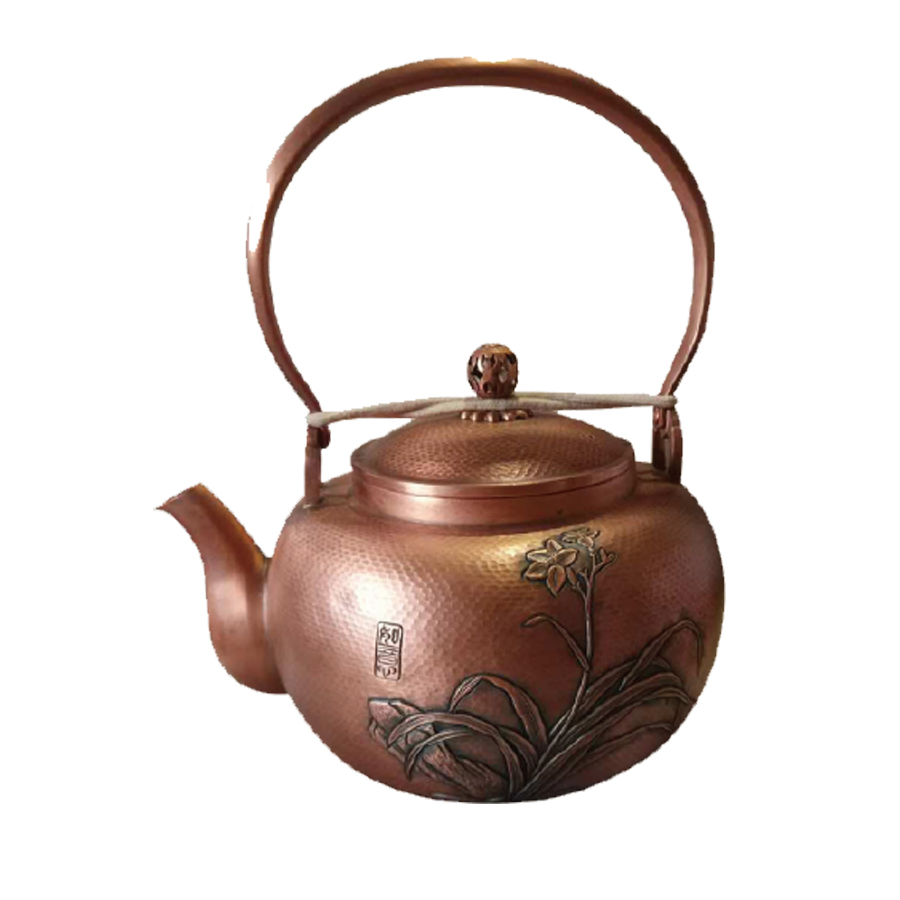 紫铜锻錾兰花茶壶
